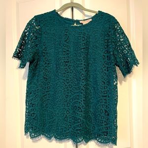 Philosophy NWT short sleeve emerald green/teal lace top